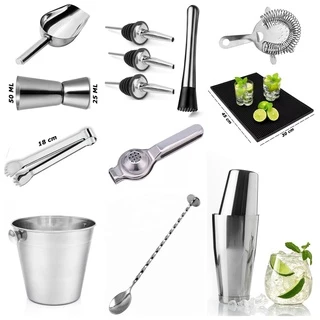 Kit Coqueteleira Boston 820 Ml E Acessórios Tudo em Aço Inox Profissional