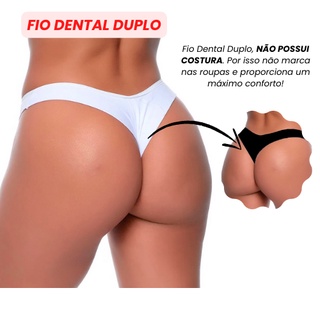 Kit 4 Calcinhas Empina Bumbum Fio Dental Duplo Sem Costura Forro de Algodão Não Marca na Roupa