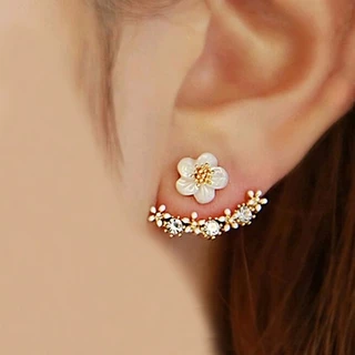 Brincos Flor Dourado Strass Sobrepor Delicado Feminino B7579