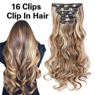 [Escolha De Valor] 16 Clip Em Extensões De Cabelo Acessórios De Extensão Longo Cacheado Sintético