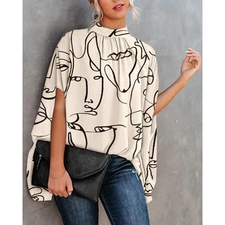 Blusa Feminina Casual Folgada Moderna Com Manga Morcego E Gola Redonda 2022