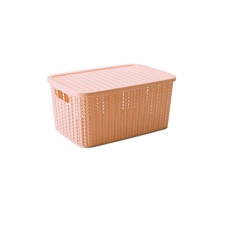 Caixa de Plástico Retangular Organizadora 4,7 L com Tampa e Pegador Trama Vinho Malbec-Rosa Pastel