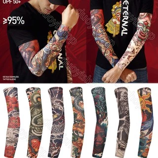 Conjunto 1 Par (2PCS) Anti-UV/Dust Mangas De Braço De Meia De Seda Para Pesca No Gelo Motocicleta Homens Unisex Tattoo Sleeve