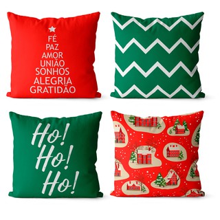 Kit 4 capas de almofadas para o natal verde e vermelho