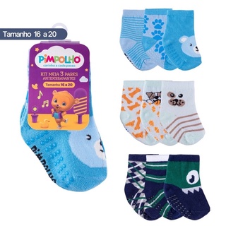 Meia Pimpolho Kit 6 Pares 0 a 15 - Sem antiderrapante - 16 á 20 - Meia Antiderrapante - 21 a 34 Masculino e Feminino