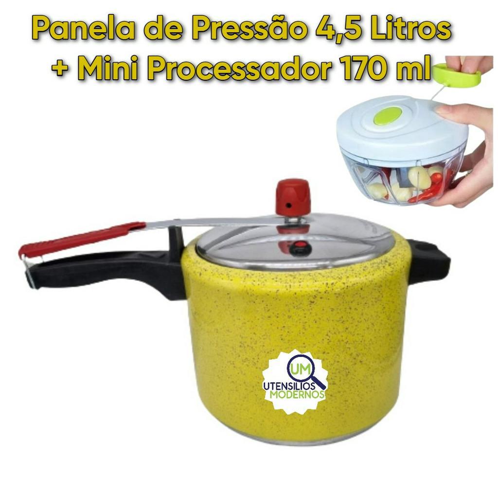 Panela de Pressão Amarelo 4.5 Litros + Mini Processador 170 ml Aluminio Alegrete.