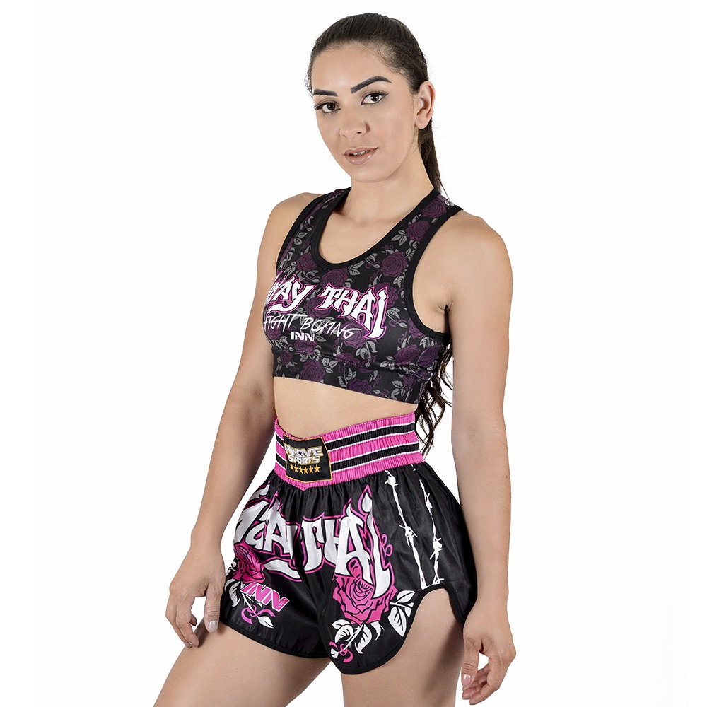 Conjunto Muay Thai Feminino Top e Short Girl Roses Shopee Brasil