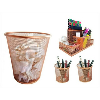Kit Organizador, Porta Caneta e Lixeira Rose Gold Escritório