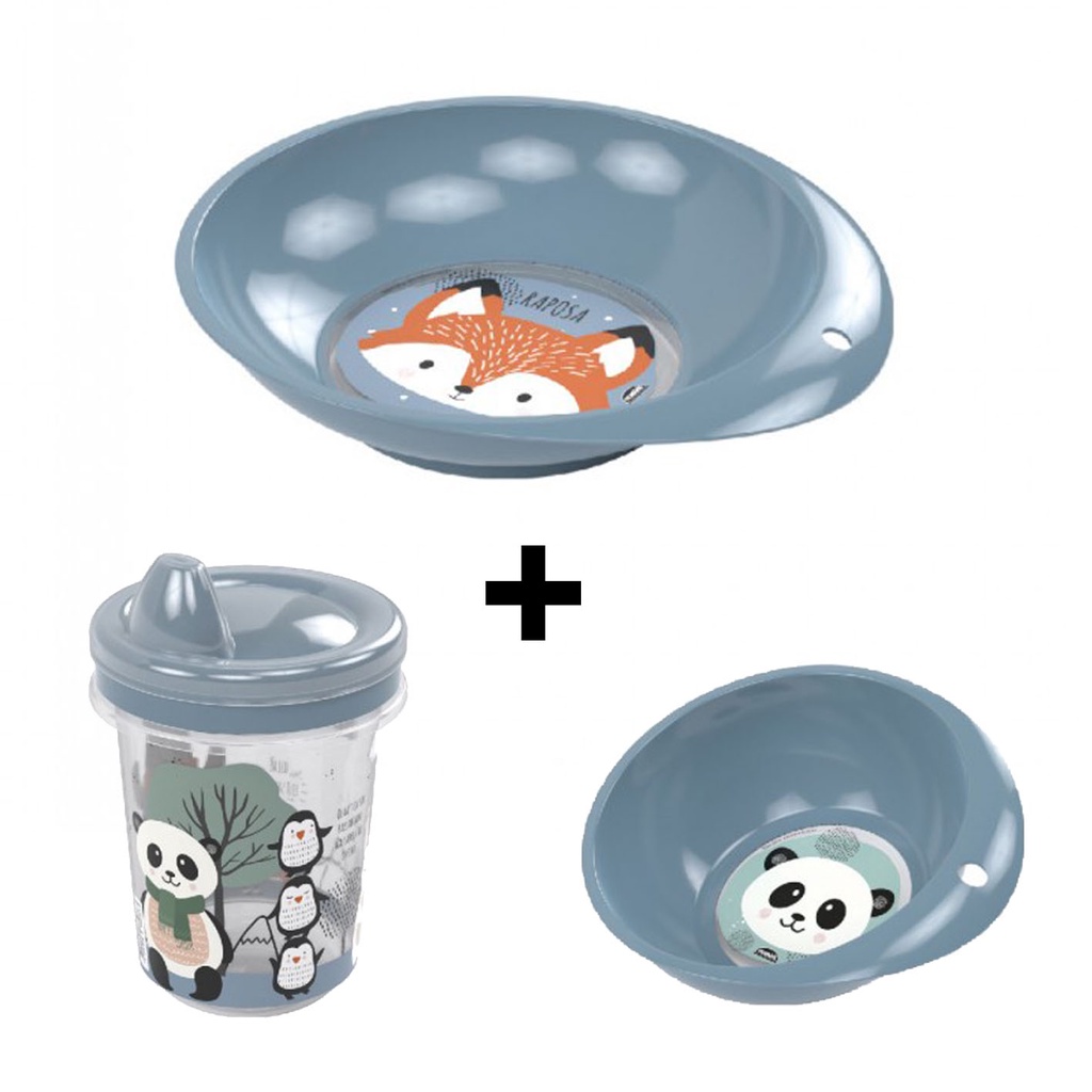 Kit 2 pratos + Copo Sem Alça Bico Rígido Infantil Menina Menino ...