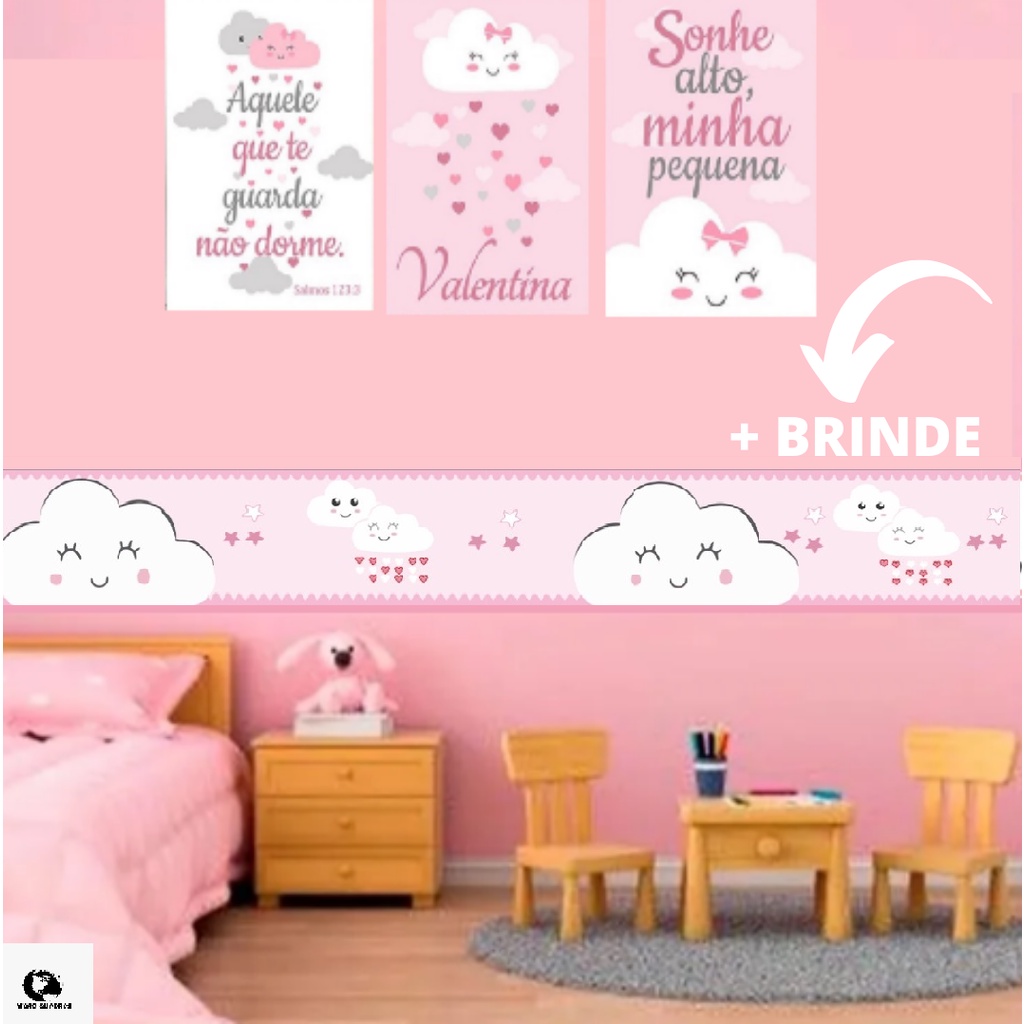 Quadros Decorativos Sala, Quarto, Escritório Decoração Infantil menina menino rosa e azul