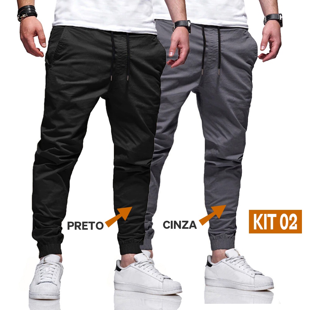Kit 2 Calças Jogger Masculina Sarja Elástico Linha Premium