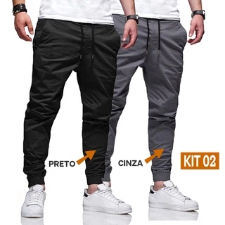 Kit 2 Calças Jogger Masculina Sarja Elástico Linha Premium