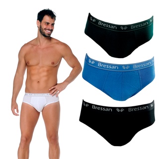 Kit com 3 Cuecas Slip em algodão com elástico personalizado forro 100%  algodão Bressan 470