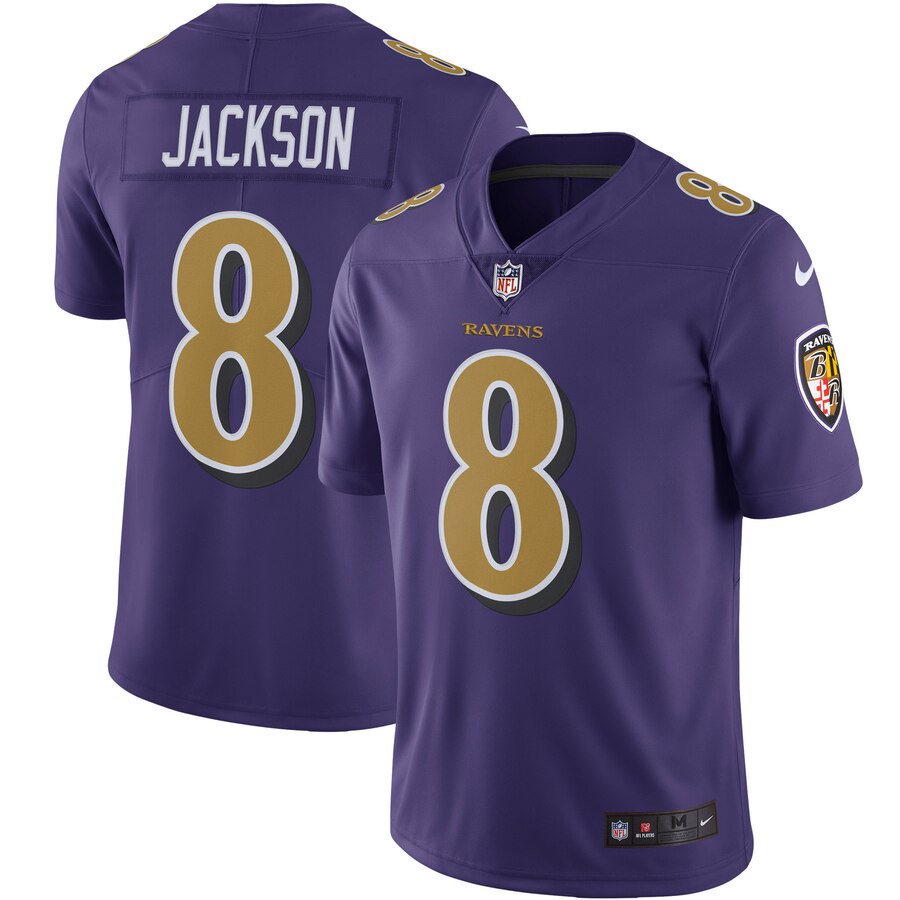 Masculino 2023NFL Camiseta Baltimore Ravens Lamar Jackson Roxo Limitada Camisa Americano Futebol Jersey