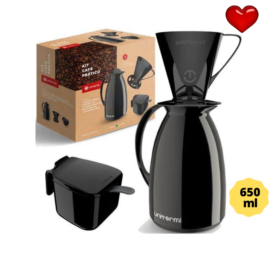 Kit Café Prático Garrafa Térmica 650ml com Suporte para Filtro e