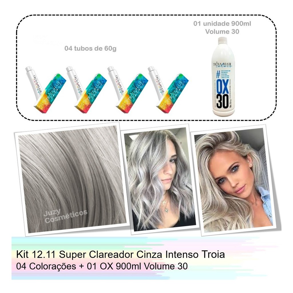 Kit Troia 4 Tinta Super Clareador Cinza + 1ox 900ml | Shopee Brasil