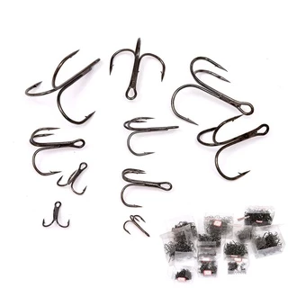 (Em Estoque) 100 Pçs/Caixa Super Sharp Três Âncora Gancho Treble De Pesca Do Mar Barb Aço Carbono Ganchos Triplos Para Jig Isca Da Carpa Enfrentar