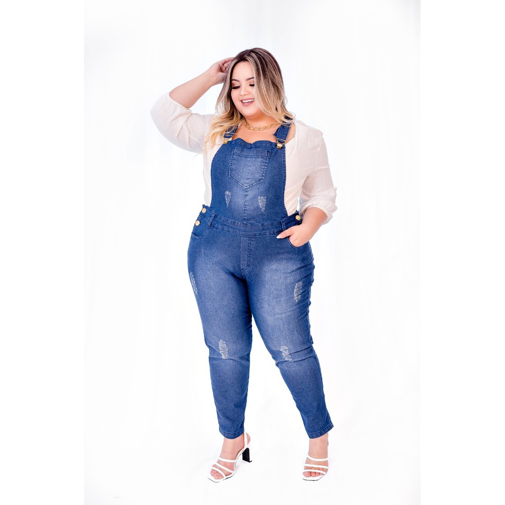 Jardineira jeans store feminina plus size