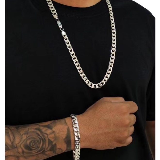 Conjunto Masculina Colar E Pulseira Corrente Prata 925 Cordão Grummet fino 4mm