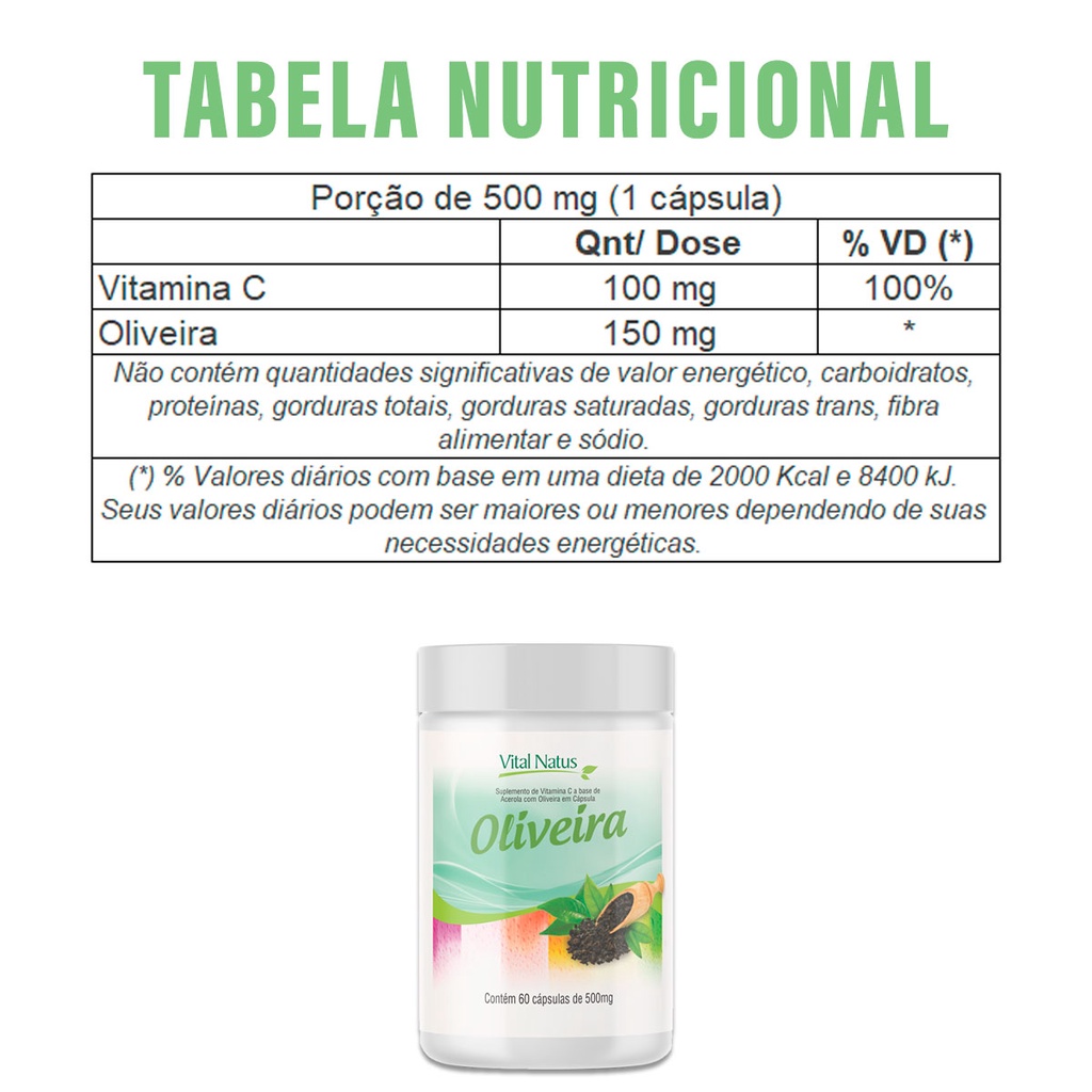 Extrato de Folha de Oliveira 500mg - 60 Capsulas - Vital Natus