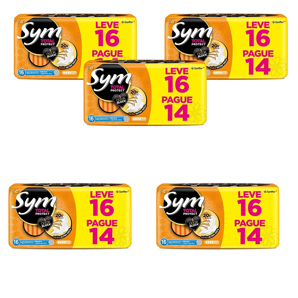 Kit 5 Absorventes Sym Total Protec Com Abas Leve 16 Pague 14 | Shopee ...