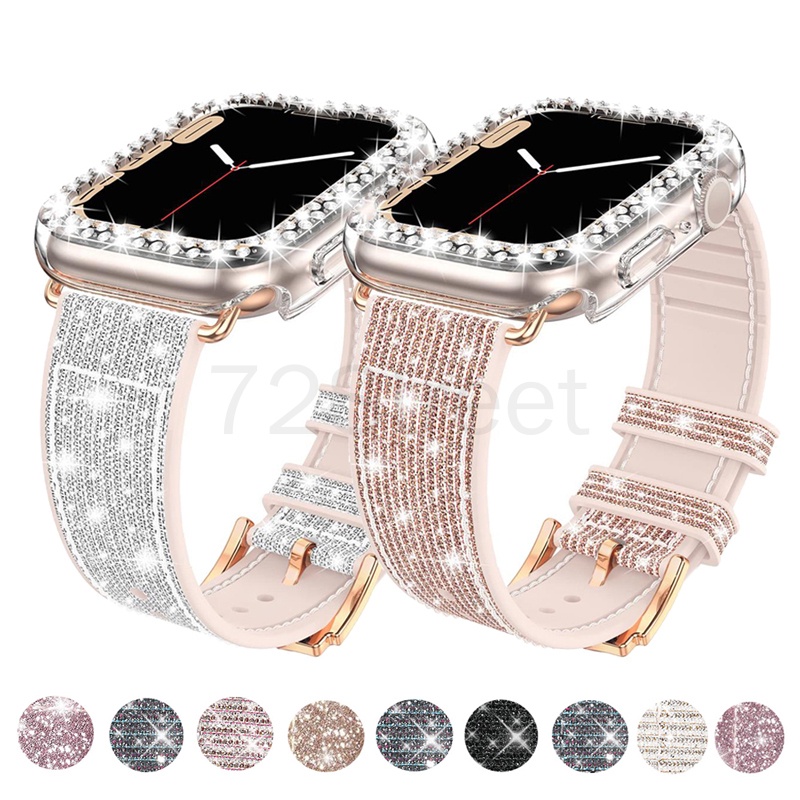 Para smart watch i7 T500 SE Apple watch substituição pulseira de silicone couro diamante pulseira 38mm 40mm 42mm 45mm
