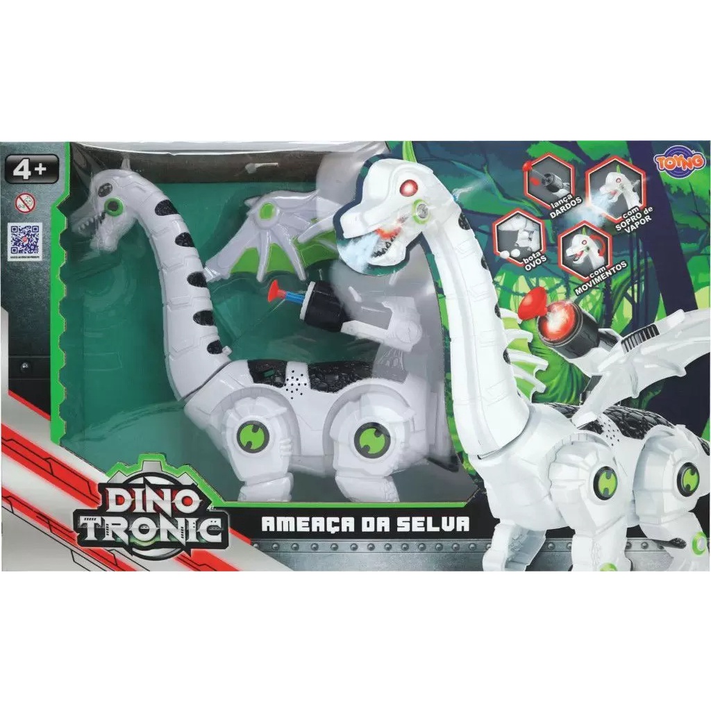 Boneco Dragão Robótico Dino Tronic Ameaça Da Selva Com Sopro De Vapor Bota Ovos E Lança Dardos - Toyng 42503