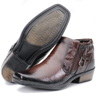 Bota Botina Masculina Social Country Em Couro Macia Confortável Com Zíper Salto 5cm Kéffor