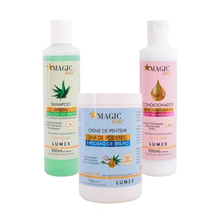 Kit Shampoo + Condicionador + Creme de Pentear Brilho Intenso 1kg MagicHair Lumex