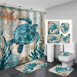 Conjunto De Banheiro Cortina De Chuveiro Tartaruga Mar À Prova D