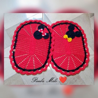 Tapete de crochê Mickey e Minie oval e redondo a unidade