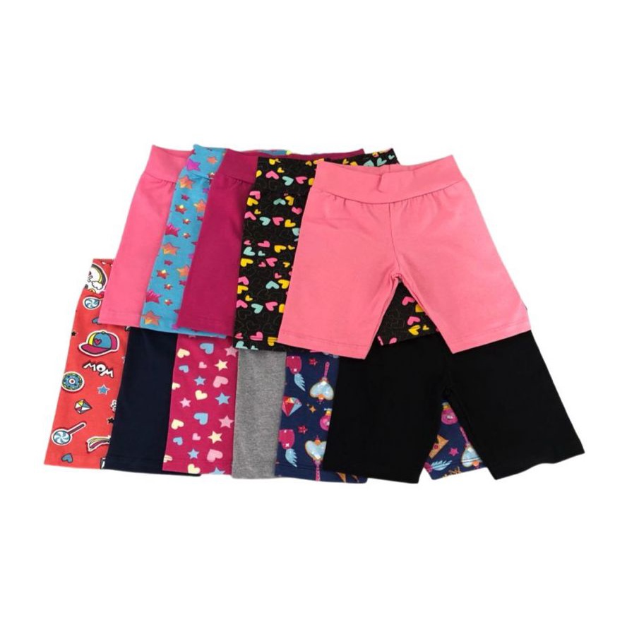 Kit 5 shorts legging 1 ao 14 anos bermuda infantil para crianças em cottons  cores lisas e estampadas tamanho 1 ao 14