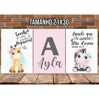 Quadro Infantil Bebê Kit Urso Panda Desenho Com 3 - 20x20 - Preto