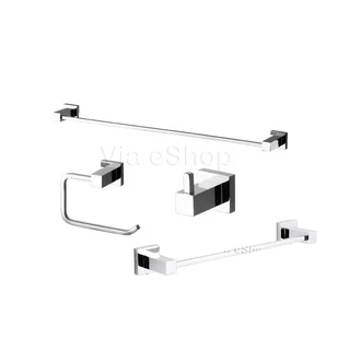 Kit 4 Acessorios Banheiro Completo Cabide Toalheiros Papeleira Metal Inox Cromado Quadrado Moderno