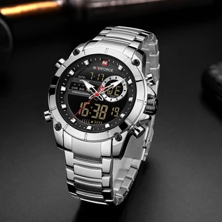 Naviforce Top Marca Men Militar Moda Relógio De Quartzo Relógio De Pulso De Aço À Prova D 'Água Dual