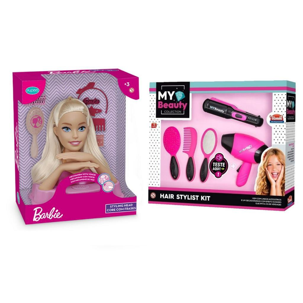 Barbie Boneca Busto Make Hair Fala 12 Frases Com Acessórios