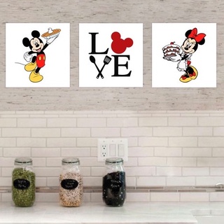 QUADRO DECORATIVO MINNIE E MICKEY COZINHA DE 3 PEÇAS MWC