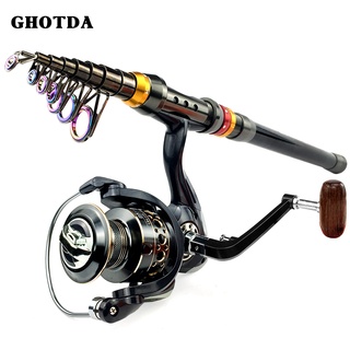 Vara De Pesca E Molinete Combos Telescópica De Fibra De Carbono Com Combo Kit De Água Salgada Mar 1.8-3.6 M