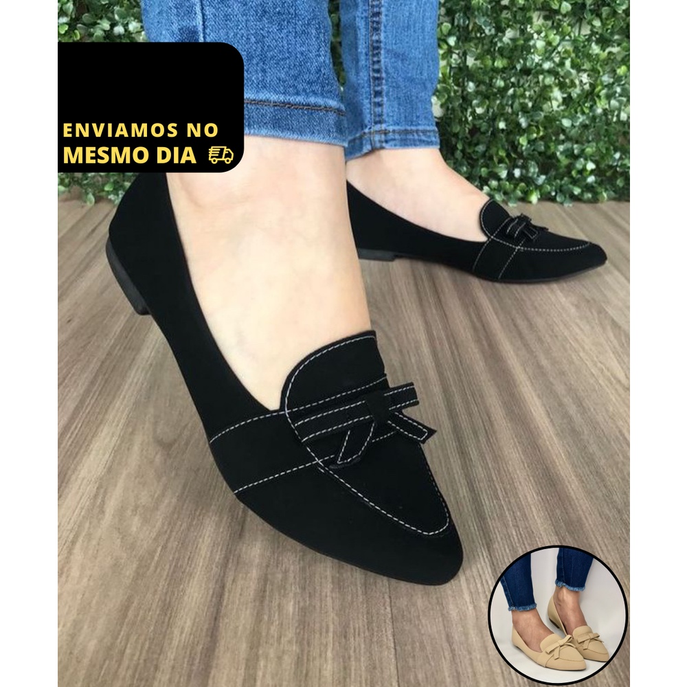 Sapatilha Feminina Rasteirinha Sandália Mocassim Feminino Casual Preta  Sapato Social Bico Fino Molec New