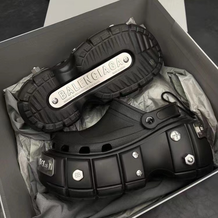 Balenciaga Hardcrocs Preto Buraco De Fundo Grosso Sapatos Da Praia Do Verão Sandálias Masculinos Casuais Femininos