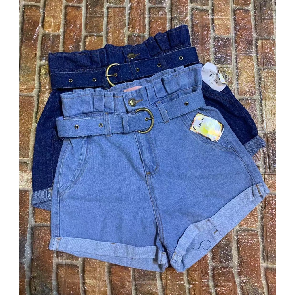 Short Feminino Jeans Cintura Alta + Cinto 
