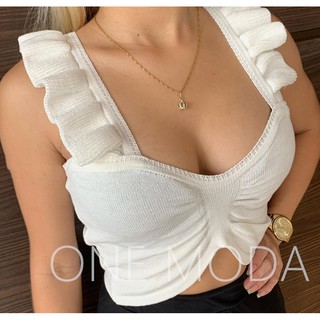 Cropped top de tricot modal com alcinha de babado tendência - R$ 49.99, cor  Branco #102463, compre agora