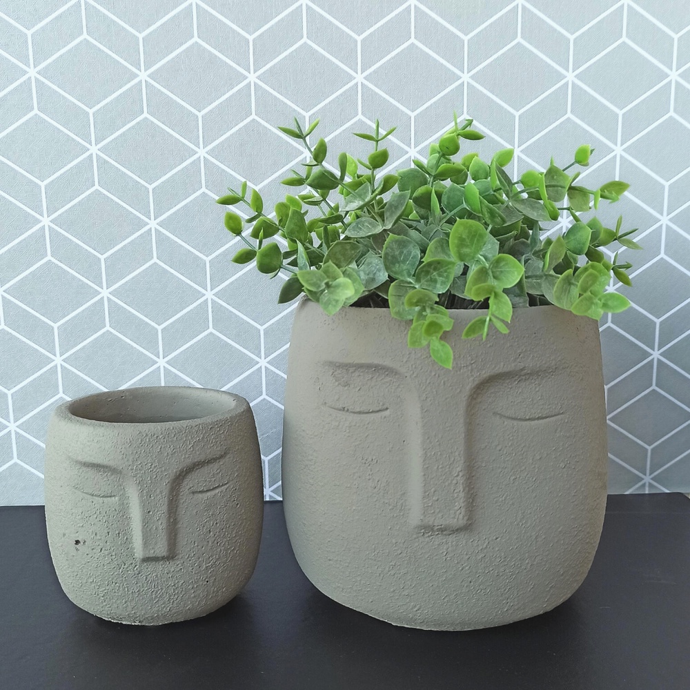 Vaso Cachepot Grande Face Bojudo em Cimento Cinza Cinza | Shopee Brasil