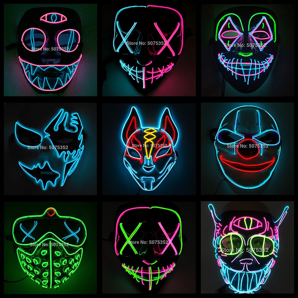 2021 Hot Vendas Moda Led Glowing Máscara Luminosa Halloween Party Máscara Neon El Máscara Máscara De Halloween Cosplay Mascara Horror Máscara