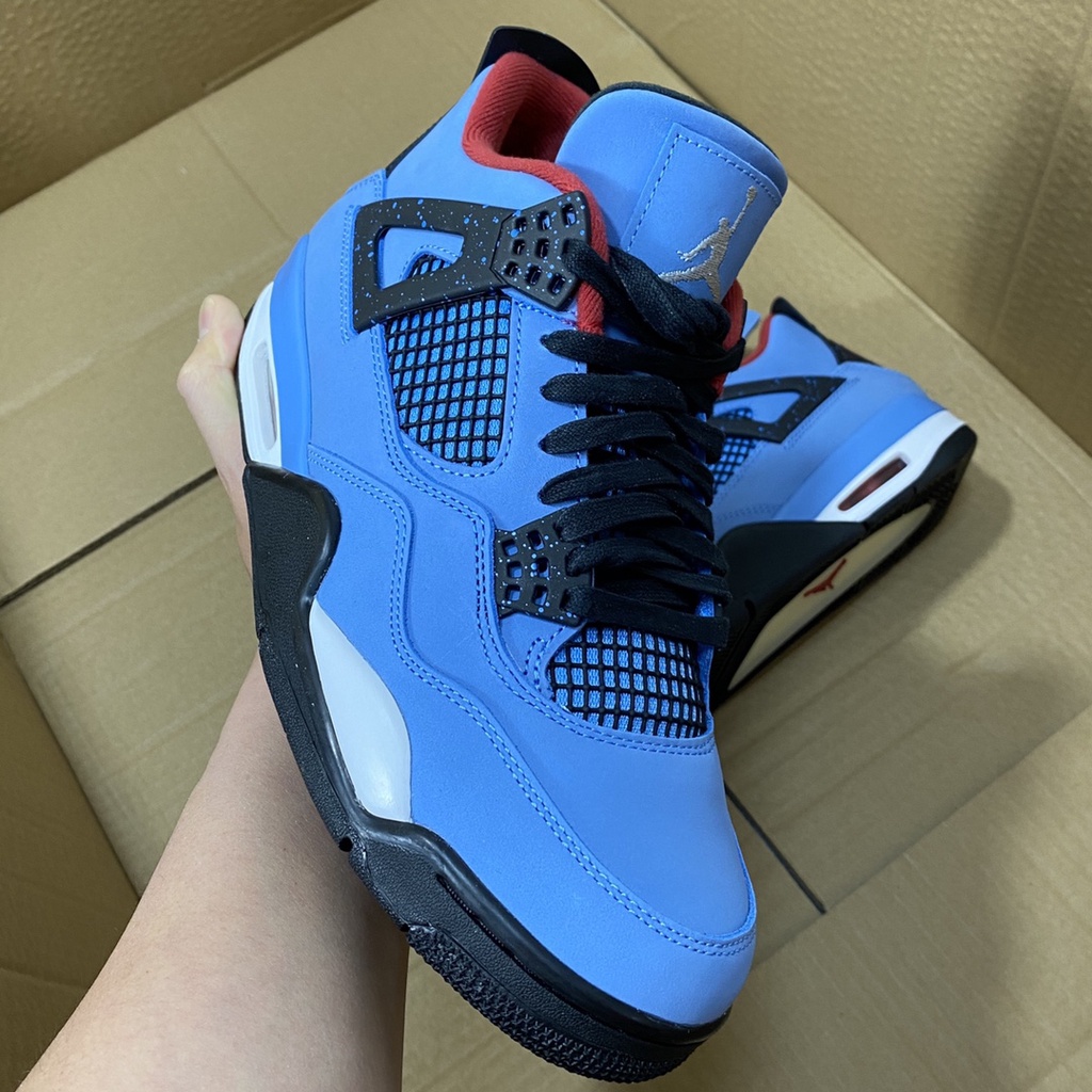 TRAVIS SCOTT X AIR JORDAN 4 TS AJ4 BLUE Qualidade Original 100 308497 406 Tenis NIKE SNEAKERS Mulheres Homens Sapatos KASUT Escorrega o Preco