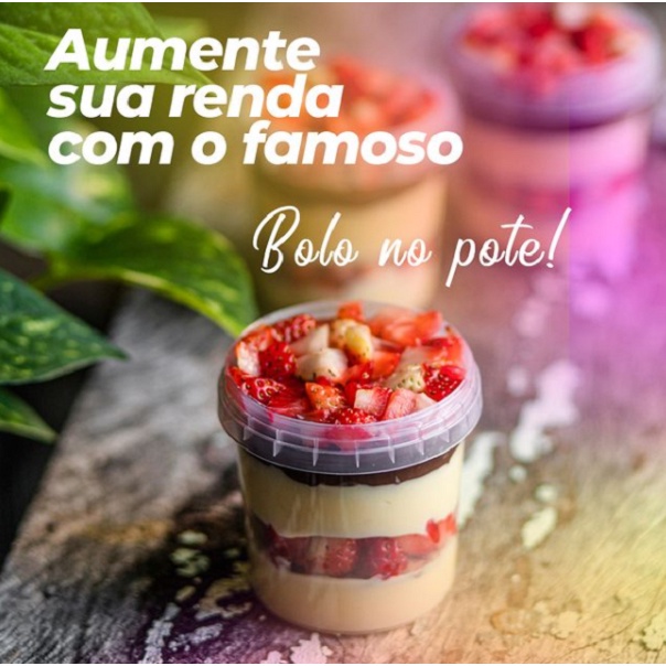 50 Potes Redondo com Lacre 220ml Bolo No Pote