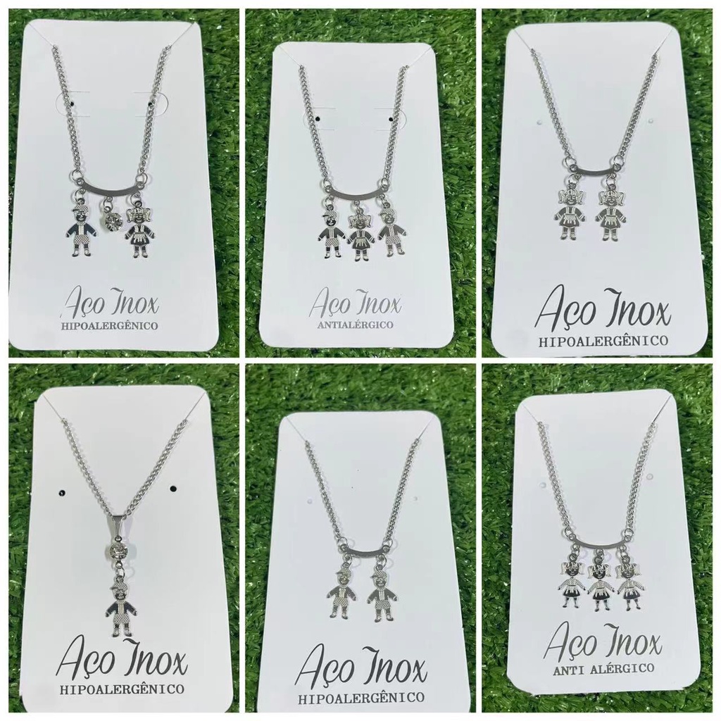 Colar pingente filho filha filhos filhas casal aço inox cirúrgico menino menina Corrente feminina（não fica preto）