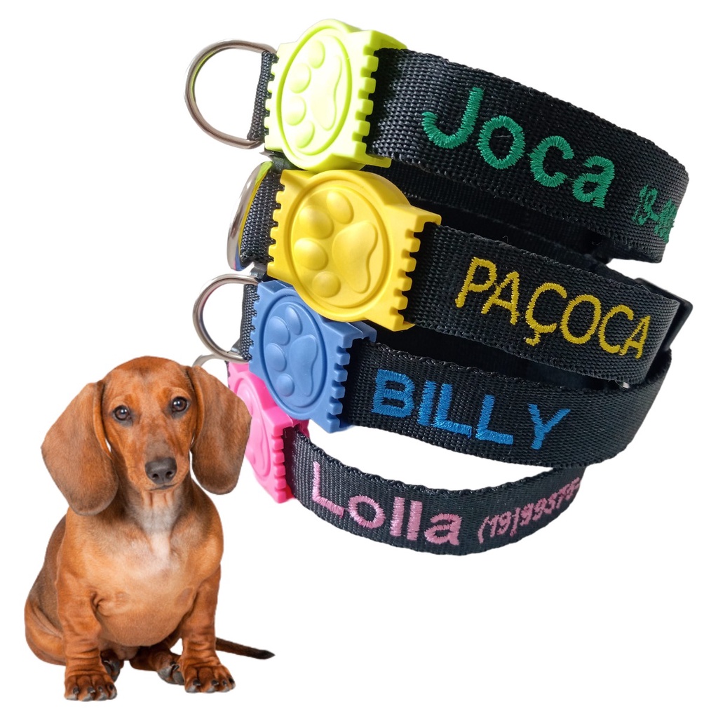 Coleira para Cachorro Nome Personalizado Bordado com telefone de ...