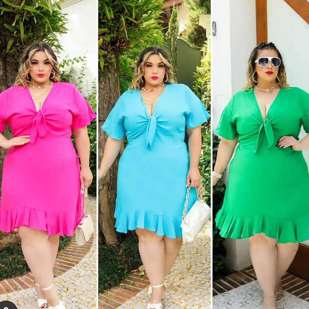 Vestido Plus Size Boho Botões Curto Soltinho