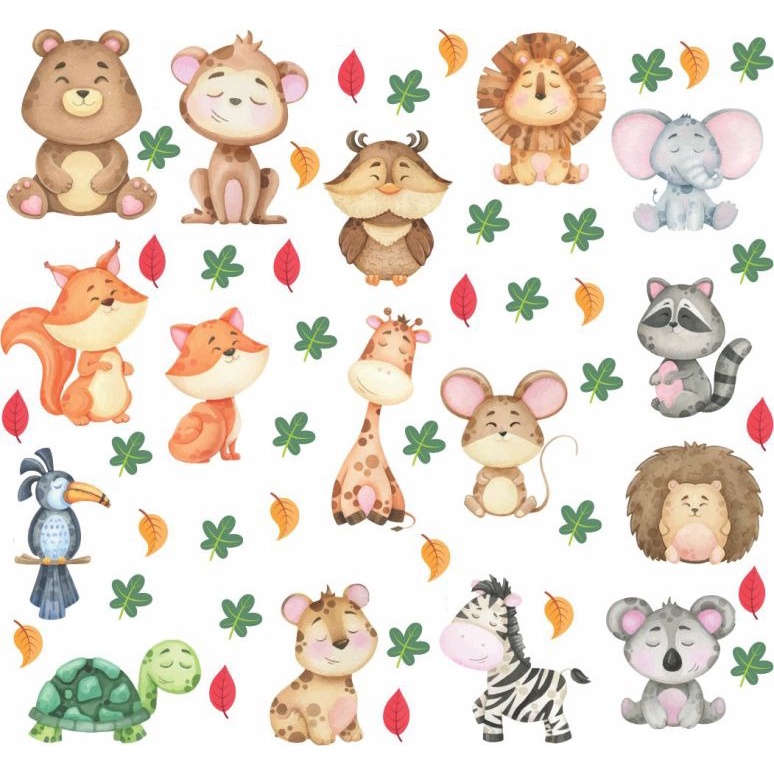 Kit 56 Adesivos Safari Animais Floresta Maternidade Adesivo Para Parede ...